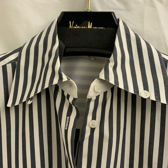Up-scaled Gray and White Striped Cotton Button-down Shirt - Picture 3 of 5